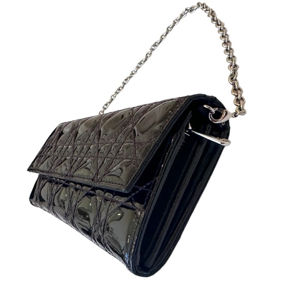Christian Dior Cannage Paten Leather Wallet on Chain Black - Picture 2 of 14